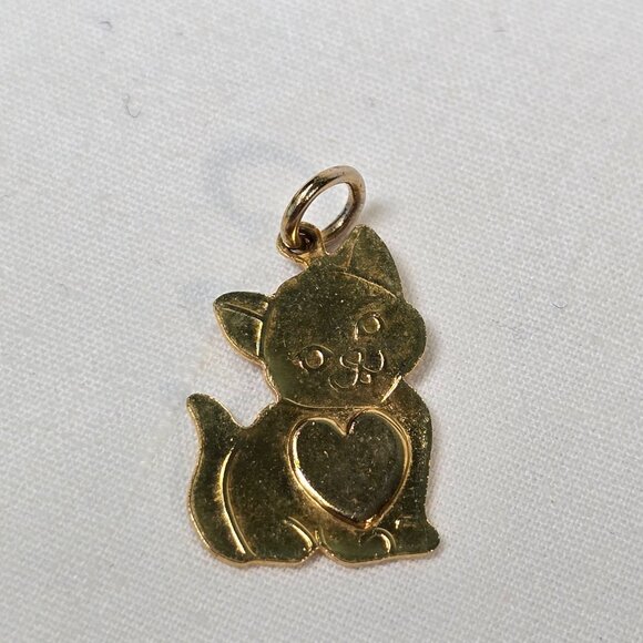 Kitty with Pink Heart Pendant Charm Fashion Jewelry Gold Tone Cat Love Kitten - Picture 6 of 8